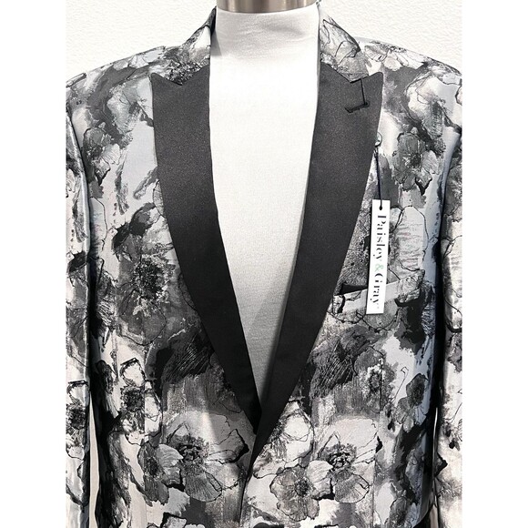 Paisley & Gray Blazer Men Size 42R Slim Fit Floral Shimmer Silver Preppy Elegant - Picture 5 of 15
